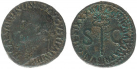 Tiberius (14-37) - AE As (Rome AD 36-37, 10.64 g) – TI CAESAR DIVI AVG F AVGVST IMP VIII, laureate bust left / PONTIF MAXIM TRIBVN POTEST XXXIIX, wing...