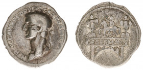 Nero Claudius Drusus (+ 9 BC) - AR Denarius under Claudius (Lugdunum AD 41-42, 2.79 g) - NERO CLAVDIVS DRVSVS GERMANICVS IMP, laureate bust left / DE ...