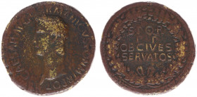 Caligula (37-41) - AE Sestertius (Rome AD 40-41, 27.59 g) – C CAESAR AVG GERMANICVS PON M TR POT, bust left / S P Q R / P P / OB CIVES / SERVATOS in f...