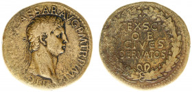 Claudius (41-54) - AE Sestertius (Rome 41-42 AD, 26.67 g) - TI CLAVDIVS CAESAR AVG P M TR P IMP Laureate head right / EX SC OB CIVES SERVATOS in wreat...