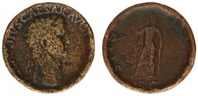 Claudius (41-54) - AE Sestertius (Rome AD 42, 29.19 g) - TI CLAVDIVS CAESAR AVG P M TR P IMP P P, laureate bust right / Spes advancing left, holding f...