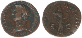 Claudius (41-54) - AE Dupondius restoration coin under Titus (Rome AD 80, 8.44 g) – TI CLAVDIVS CAESAR AVG P M TR P IMP P P, bust left / IMP T VESP AV...