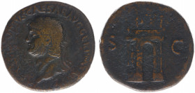 Nero (54-68) - AE Sestertius (Rome AD 64, 24.07 g) - NERO CLAVDIVS CAESAR AVG GER P M TR P IMP P P, laureate bust left / view of triumphal arch, surmo...