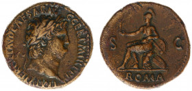 Nero (54-68) - AE Sestertius (Rome AD 65, 24.91 g) - IMP NERO CLAVD CAESAR AVG GER PM TRP PP Laureate head right/ ROMA Roma in military dress seated l...