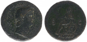 Nero (54-68) - AE Sestertius (Lugdunum AD 66, 26.04 g) - IMP NERO CAESAR AVG PONT MAX TR POT P P, laureate bust right, globe at point of bust / Roma, ...