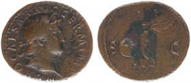 Nero (54-68) - AE As (Rome AD 65, 9.80 g) NERO CAESAR AVG GERM IMP, laureate bust right / S C, Victory alighting left, wings spread, holding shield in...