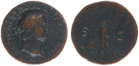 Nero (54-68) - AE As (Lugdunum AD 66, 9.95 G) - IMP NERO CAESAR AVG P MAX TR P P P, bust right, globe at point of bust / Victory flying to left, holdi...