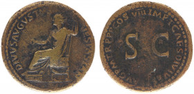 Vespasianus (69-79) - AE Sestertius under Titus (Rome AD 80, 27.43 g) - DIVVS AVGVSTVS VESPASIAN, Vespasian radiate seated left, holding branch and sc...