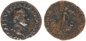 Vespasianus (69-79) - AE As (Lugdunum AD 71, 10.22 g) - IMP CAES VESPASIAN AVG COS III, laureate bust to right / VICTORIA AVGVSTI, Victory advancing t...