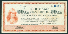 Netherlands Oversea - Suriname - 50 Cent 30.10.1940 (P. 104a / PLS12.1a6) - stains/paperclipmark - a.VF