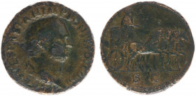 Titus (69-81) - AE Sestertius (Rome AD 72, 26.54 g) - T CAES VESPASIAN IMP PON TR POT COS II, bust right / S C in exergue, Titus riding in quadriga ri...