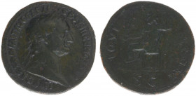 Domitianus (81-96) - AE Sestertius (Rome AD 84-85, 24.45 g) – IMP CAES DOMIT AVG GERM COS XII CENS PER P P, laureate bust right / IOVI VICTORI, Jupite...