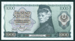 Austria - 1000 Schilling 1.7.1966 Bertha v. Suttner at center (P. 147a) - UNC