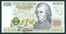 Austria - 5000 Schilling 1988 Front: Wolfgang Amadeus Mozart, Back Vienna's State Opera (P. 153) - XF/aUNC