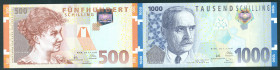 Austria - 500 Schilling Rosa Mayreder at left + 1000 Shillings Karl Landsteiner at left 1.1.1997 (P. 154-155) - UNC - Total 2 pcs.