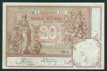 Belgium - 20 Francs 22.10.1904 Minerva with lion (P. 62b) - sign. Verstraeten + title Directeur - VF+