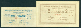 Belgium - Comptes Courants Issue - 1 Franc + 2 Francs 27.8.1914 (P. 81-82) - VF and XF/UNC - Total 2 pcs.