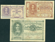 Belgium - German Occupation WWI - Société Générale - 1 Franc 18.9.1916 - VF + 2 Francs 24.11.1916 - VF, back small tape residu + 5 Francs 5.1.1915 Por...