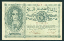 Belgium - German Occupation WWI - Société Générale - 5 Francs 10.7.1917 Portrait Queen Louise-Marie at left (P. 88) - 3 mm. tear top margin - VF