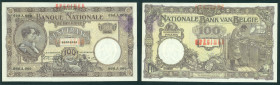 Belgium - 100 Francs 00.00.00 Albert & Elisabeth SPECIMEN (P. 95) - #000 A 000 - SPECIMEN stamped in red horizontally on face and back + purple stamp ...