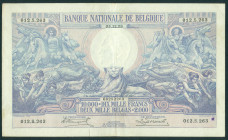 Belgium - 10.000 Francs = 2000 Belgas 10.3.1938 Ceres, lion + Neptune (P. 105) - sign. Stacquet-Franck - 8 mm. tear lower margin + purple x lower righ...
