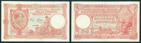 Belgium - 1000 Francs 20.09.1944 Red - King Albert & Queen Elisabeth (P. 115) - sign. Sontag-Theunis - VF/XF