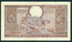 Belgium - 1000 Francs -200 Belgas 1.2.1943 ERROR (P. 125) - colour variety: purple print run missing - a.VF
