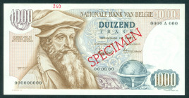 Belgium - 1000 Francs 00.00.00 Mercator SPECIMEN (P. 136s) - #0000 a 0000 - SPECIMEN printed in red diagonally on face and back + no. 240 - a.UNC