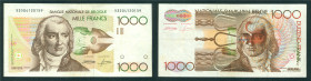 Belgium - 1000 Francs ND (1980-96) ERROR (P. 144a) with face Modeste also printed on back - VF / interesting misprint and very rare