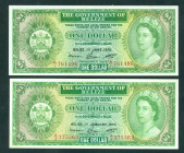 Belize - 1 Dollar 1.6.1975 (P. 33b) - UNC + 1 Dollar 1.1.1976 (P. 33c) - Queen Elizabeth II - a.UNC/UNC - Total 2 pcs.