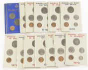 Belgium - Box with 14 Belgian coin sets a.w. 5 x 1970 Fl/Fr, 1971 Fl/Fr, 1974 Fl/Fr