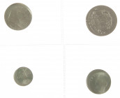Belgium - Lot with 4x Belgium MISSTRIKE: 25 Centimes 1972, 1 Franc 1975, 5 Francs 1972 & 10 Francs 1971 - all struck off-center, between 5% and 20%