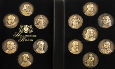 Cassette 'Hollandsche Helden' (Muntpost Elst) containing 13 large format bronze medals after J.J. van Goor