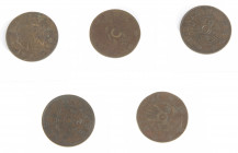 China - Lot with 5x Shensi 2 Cents nd. (1928) (KM436; 436.var, 436.2, 436.3 and 436.4) - Obv: Crossed flags and IMTYPIF / Rev: Value above wheat spray...