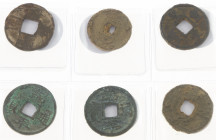 China - China, lot of 6 coins: Southern Song, Emperor Ning Zhong, 1195-1224, Iron 5 wen, seal script, obv.: Sheng Song zhong bao (1208-10) /rev.: Chua...