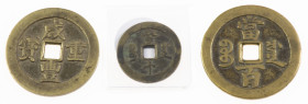 China - China, lot of 3 coins: Qing dynasty, Emperor Wen Zong, Xian-feng (1851-61), Chengdu, Sichuan, 10 wen. Obv.: Xian Feng zhong bao / rev.: Boo ch...
