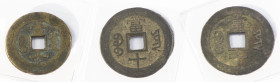 China - China, lot of 3 coins: Qing dynasty, Emperor Mu Zong,1862-75, BOR, East branch, 10 wen, obv.: Tong Zhi zhong bao / rev. Dang shi (Value ten) -...