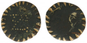 A (probably) 4th century Roman AE Follis, transformed into a (gaming) token, serratus, with monogram - VF, nice for study