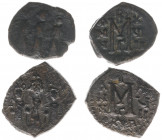 Heraclius (610-641) - AE Follis (Uncertain mint in Cyprus, possibly Constantia, year 18, 5.56 g) - Martina, Heraclius, and Heraclius Constantine stand...