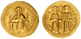Romanus III Argyrus (1028-1034) - AV Histamenon Nomisma (Constantinople, 4.40 g) - Christ Pantokrator enthroned facing / Romanus standing facing, hold...