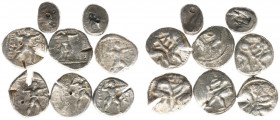 Ancient coins in lots - Greek / Hellenistic coinage - A lot with 6 AR Staters of Pamphylia, Aspendos (wrestlers, 4th century BC) and 2 AR Sigloi (Acha...
