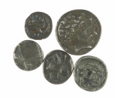 Ancient coins in lots - Greek / Hellenistic coinage - A small lot with an AR Denarius of Greek Spain (Iltirta / Ilerda, ca 150 BC, Male head right, th...