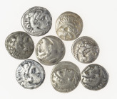 Ancient coins in lots - Greek / Hellenistic coinage - A nice lot AR Drachms of Macedonia, Alexander III and Philippos - in total 7 pieces, several min...
