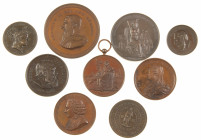 Belgium - Nice lot of ca. 9 bronze medals incl. Academia Archeologica, Exposition Brussels 1880 and Jubilee Academy Sciences & Arts 1872