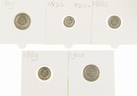 Euros - Lot with 5 cent 1876 (UNC), 10 cent 1885-1889, 25 cent 1849 and 1905 in nice grades