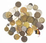 Interesting lot of ca. 50 small medals 18-20e century including advertising token Detouche Paris, medal Kaisermanöver 1889 and red stoned crescent & s...