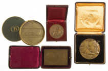World - Nice lot of 4 large medals on railways: 'Chemins de fer du nord à Edouard Camus' 1912, '25e anniversaire S.N.C.F.B.' 1951, 'Electrification Br...