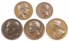Belgium - Lot of ca. 5 large bronze portrait medals: Pélichy-Van Huerne 1855, Statue Van Dyck 1856 (spotty), Du Mortier 1859, Anspach 1872 and Van de ...