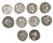 Ancient coins in lots - Roman coinage - A nice lot Roman silver Denarii, first 2 centuries: Titus, Vespasianus, Domitianus, Traianus, Hadrianus, Nero,...