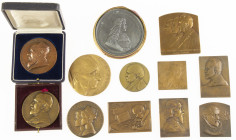 Belgium - lot of 12 portrait medals and plaquettes, some in boxes, incl. Leclère 1927, Demoor 1937, Marnix van Ste Aldegonde 1938, Souguenet-Dumont-Wi...